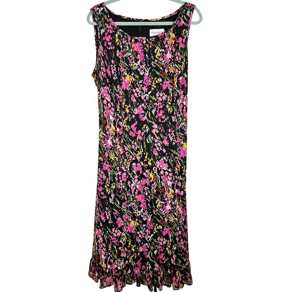 Retro Colorful Tank Midi Dress 16W Pink Belted Classic Chic Preppy Boho Western